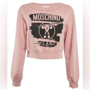 Moschino Milano question mark sweater logo cropped crewneck pullover pink Small
